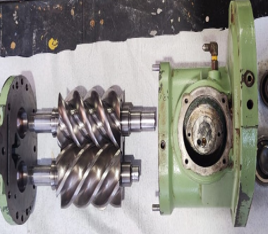 Tornillo sinfín desmontado para inspección