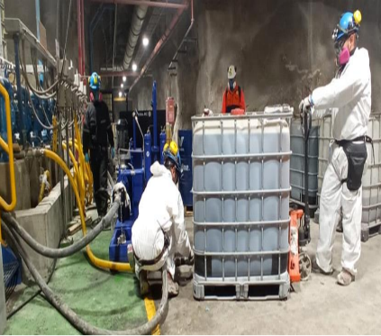 Flushing en faena subterránea — equipo IBC